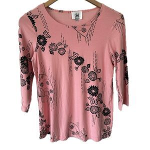 Clint Honolulu Asian Hawaiian Inspired Floral Crew Neck Quarter Sleeve Top XS
